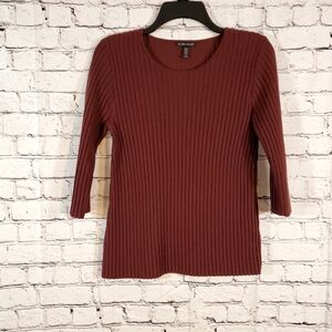 Eileen Fisher Burgandy Maroon Ribbed Sweater Size XS 3/4 Sleeve Italian Yarn